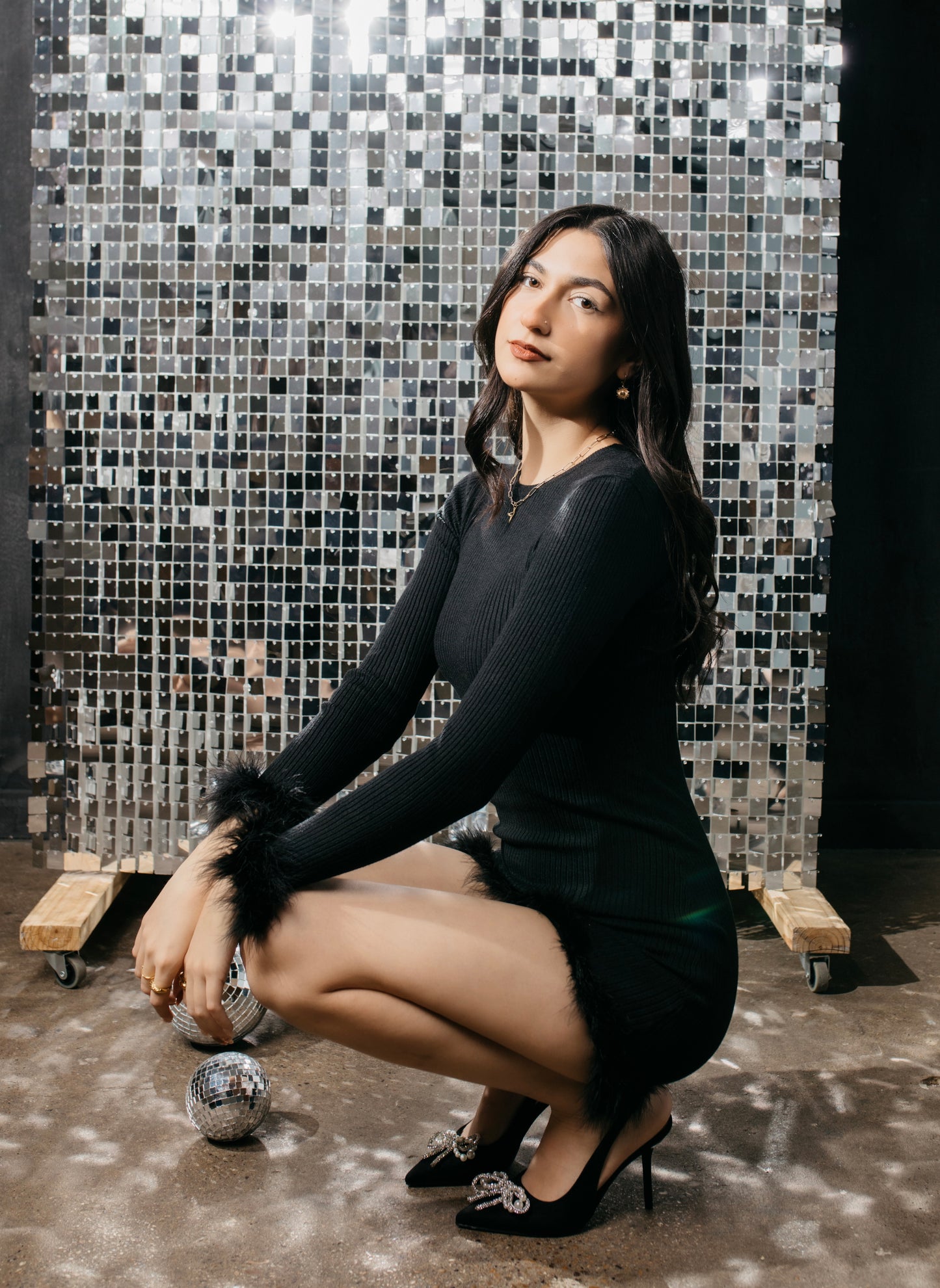 Iconic Faux Feather Ribbed Dress