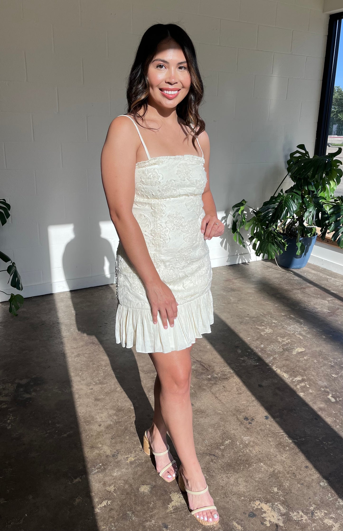 Petals & Promises - Ivory Floral Textured Mini Dress