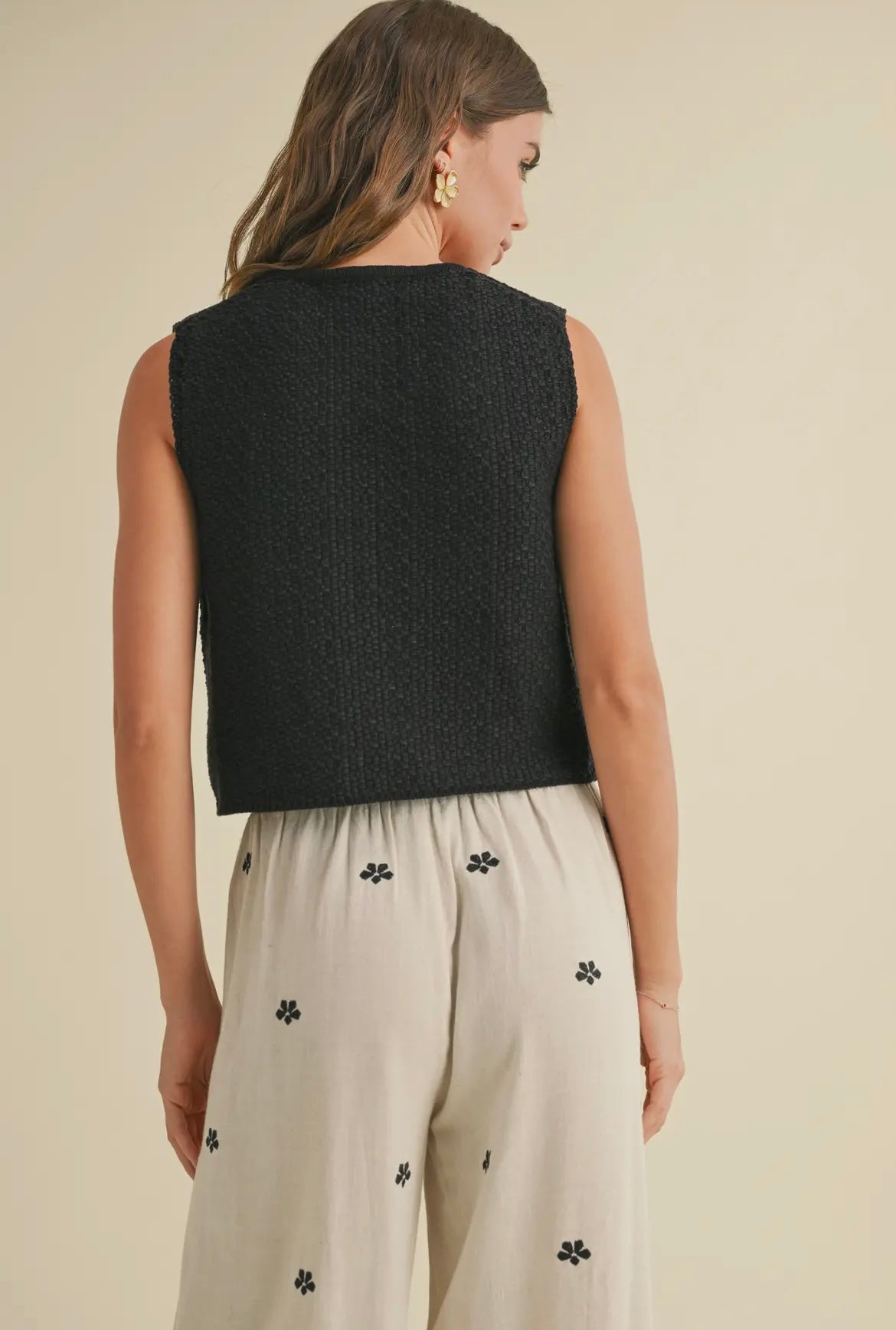Jingle & Mingle - Front Tie Knit Top BLACK