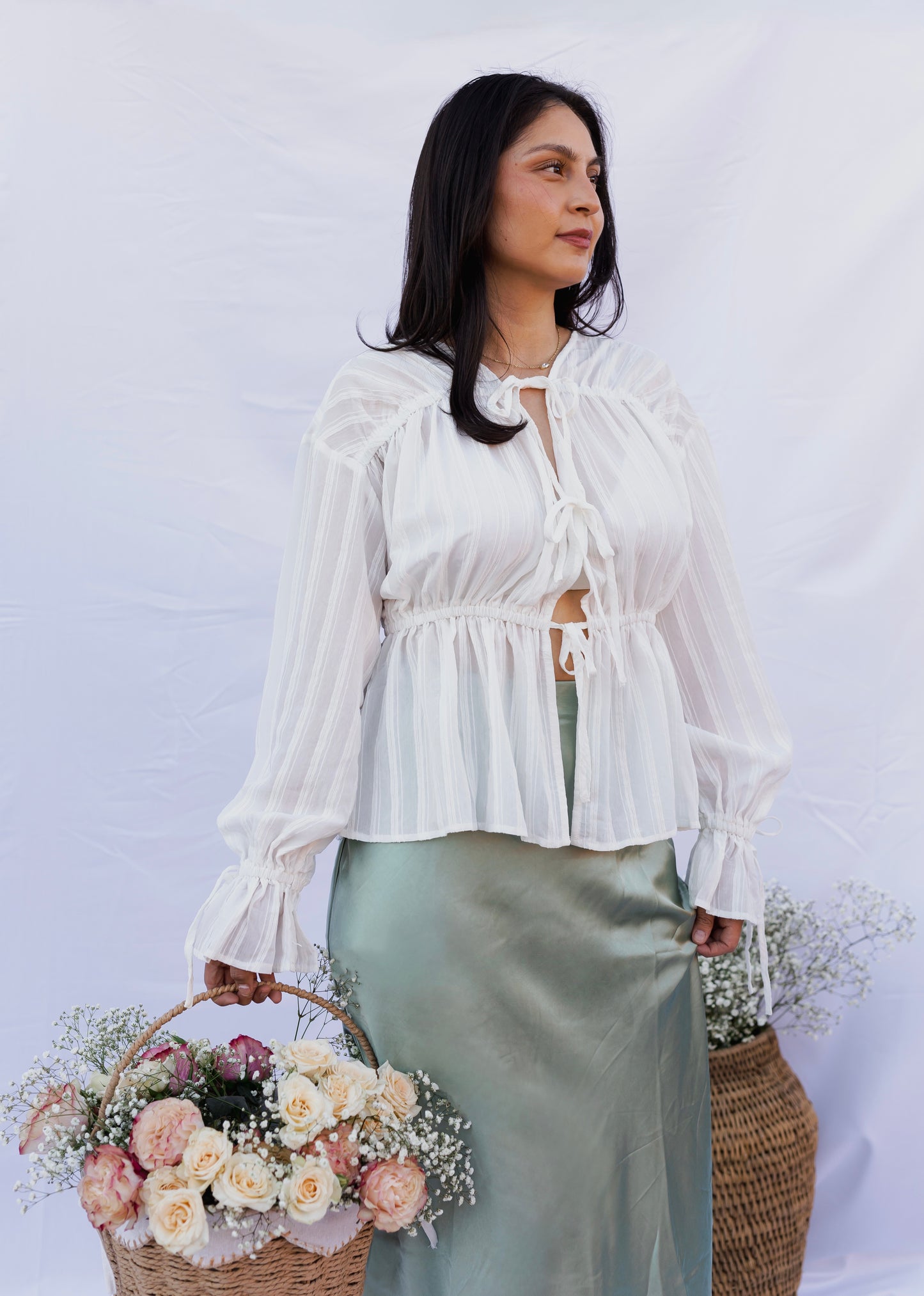Clover - Sage Satin Midi Skirt