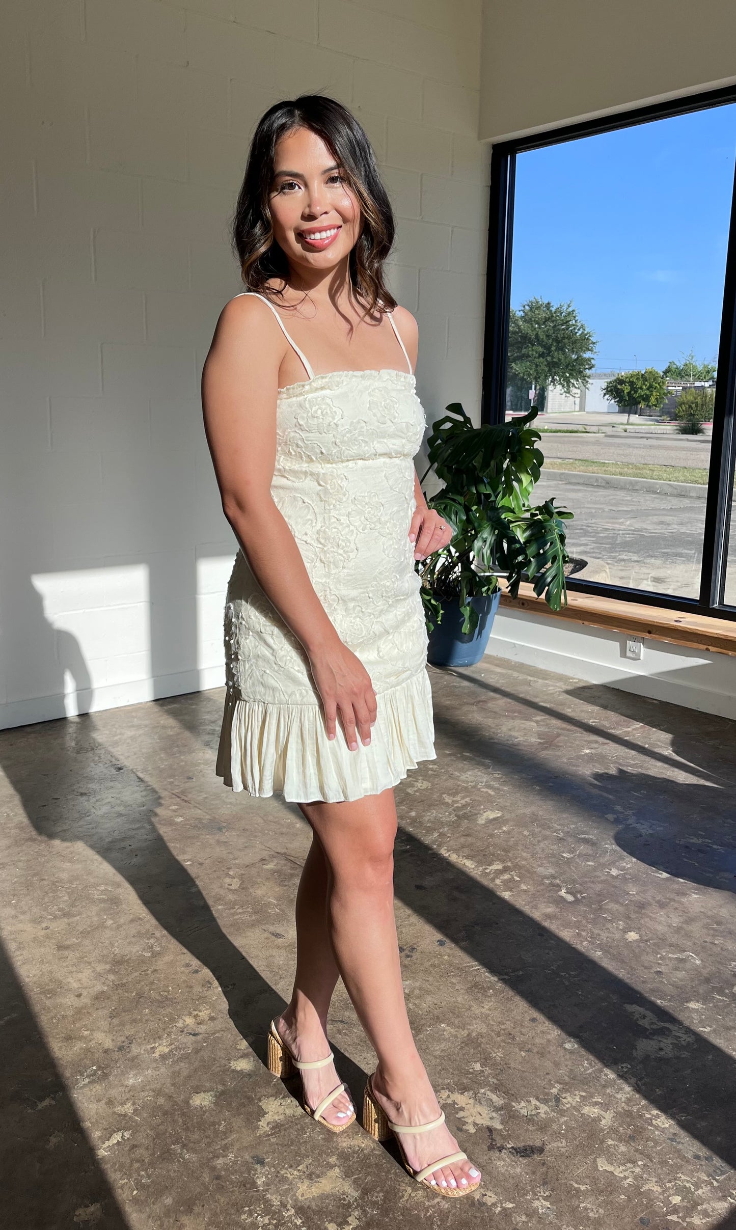 Petals & Promises - Ivory Floral Textured Mini Dress
