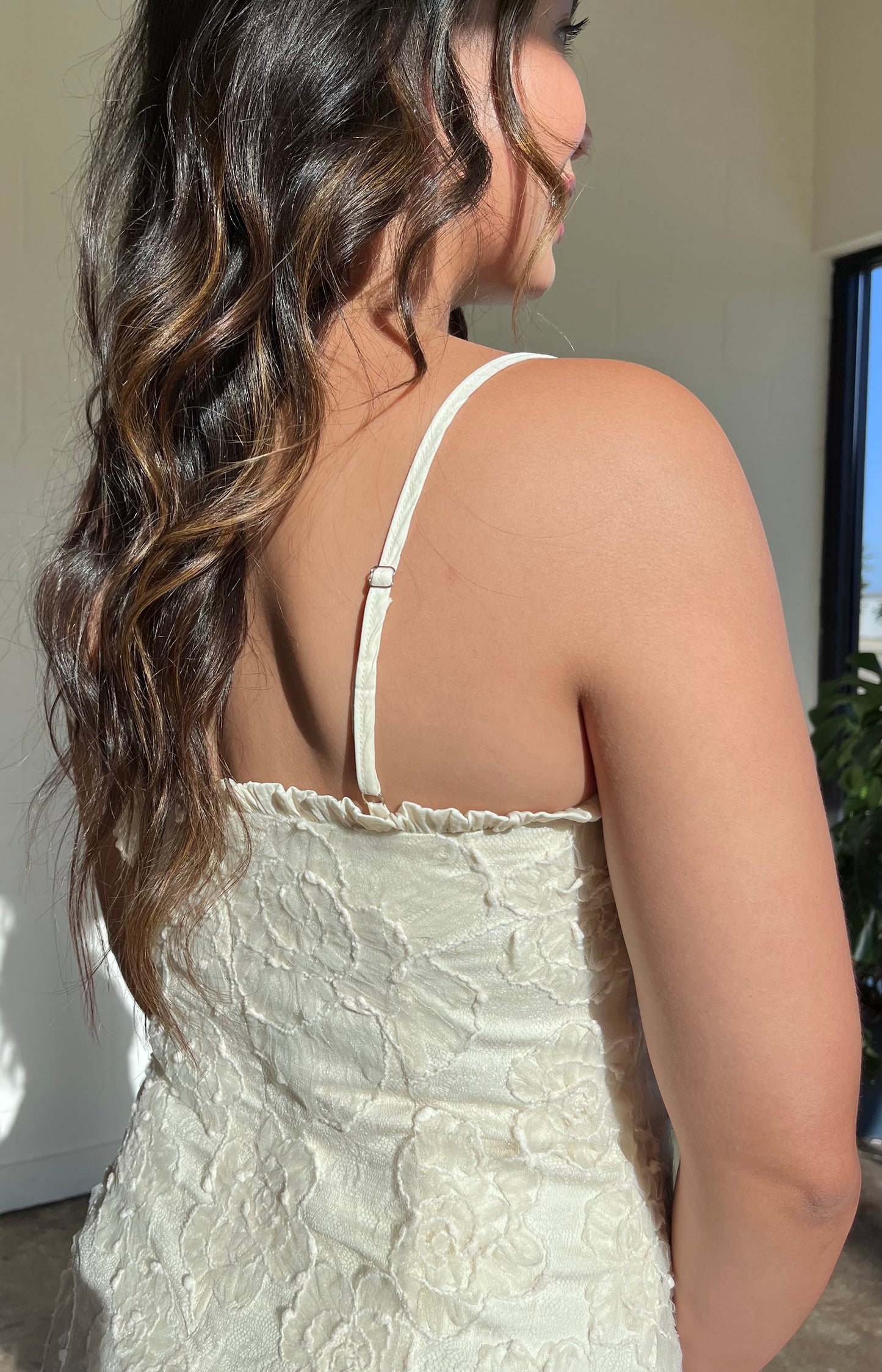 Petals & Promises - Ivory Floral Textured Mini Dress
