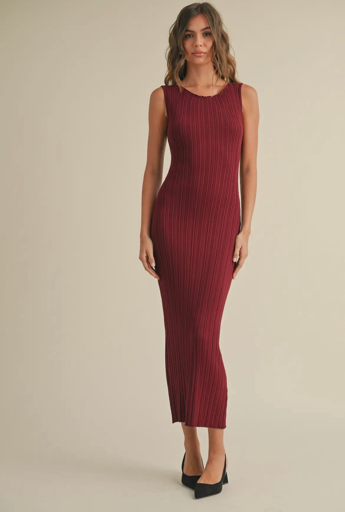 Merlot- Ribbed Midi Dress Medium Merlot- Ribbed Midi Dress Medium