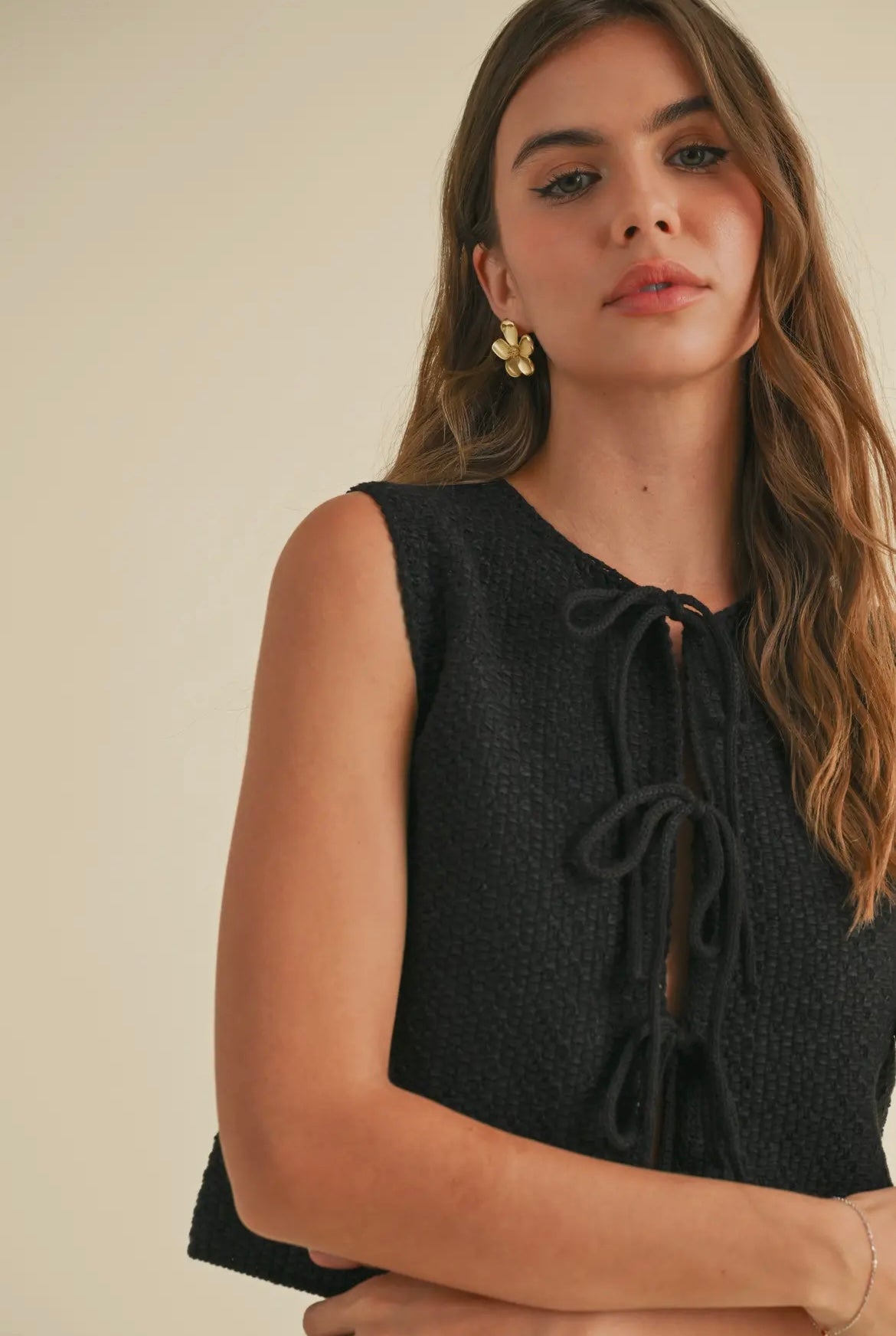 Jingle & Mingle - Front Tie Knit Top BLACK