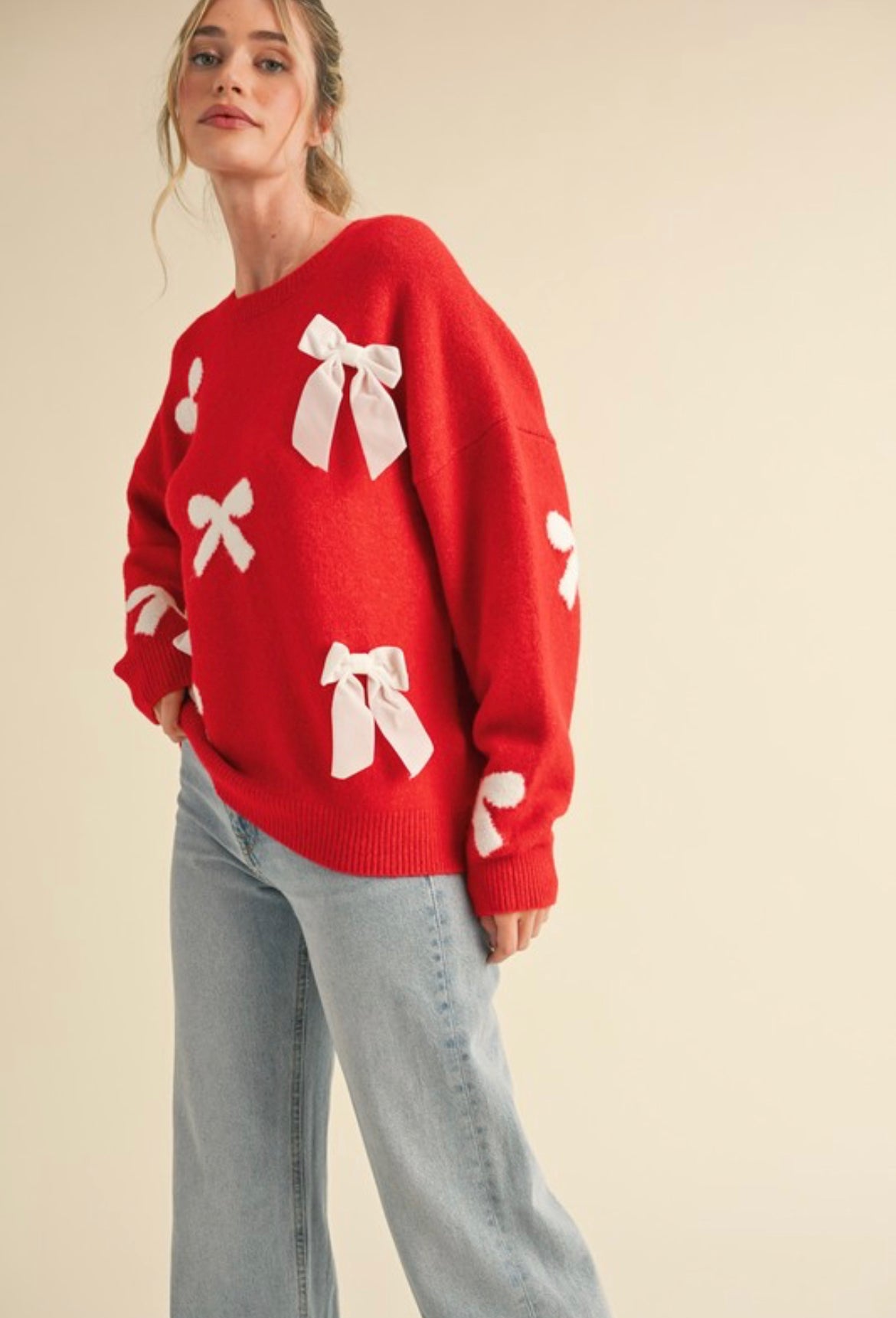 Be Merry - Velvet Bow Knit Sweater