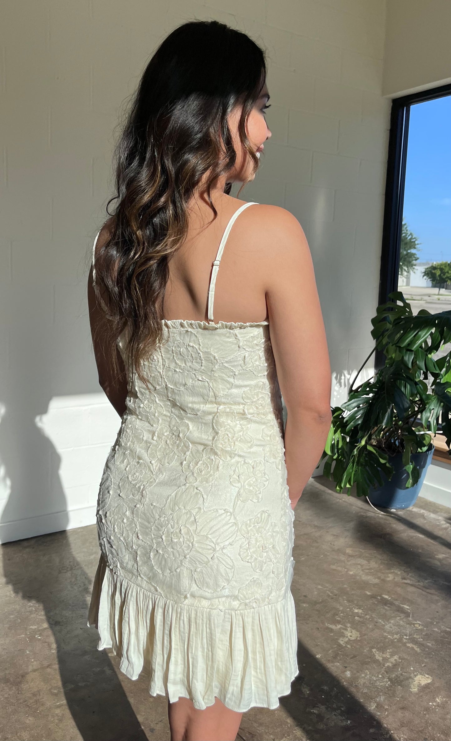 Petals & Promises - Ivory Floral Textured Mini Dress