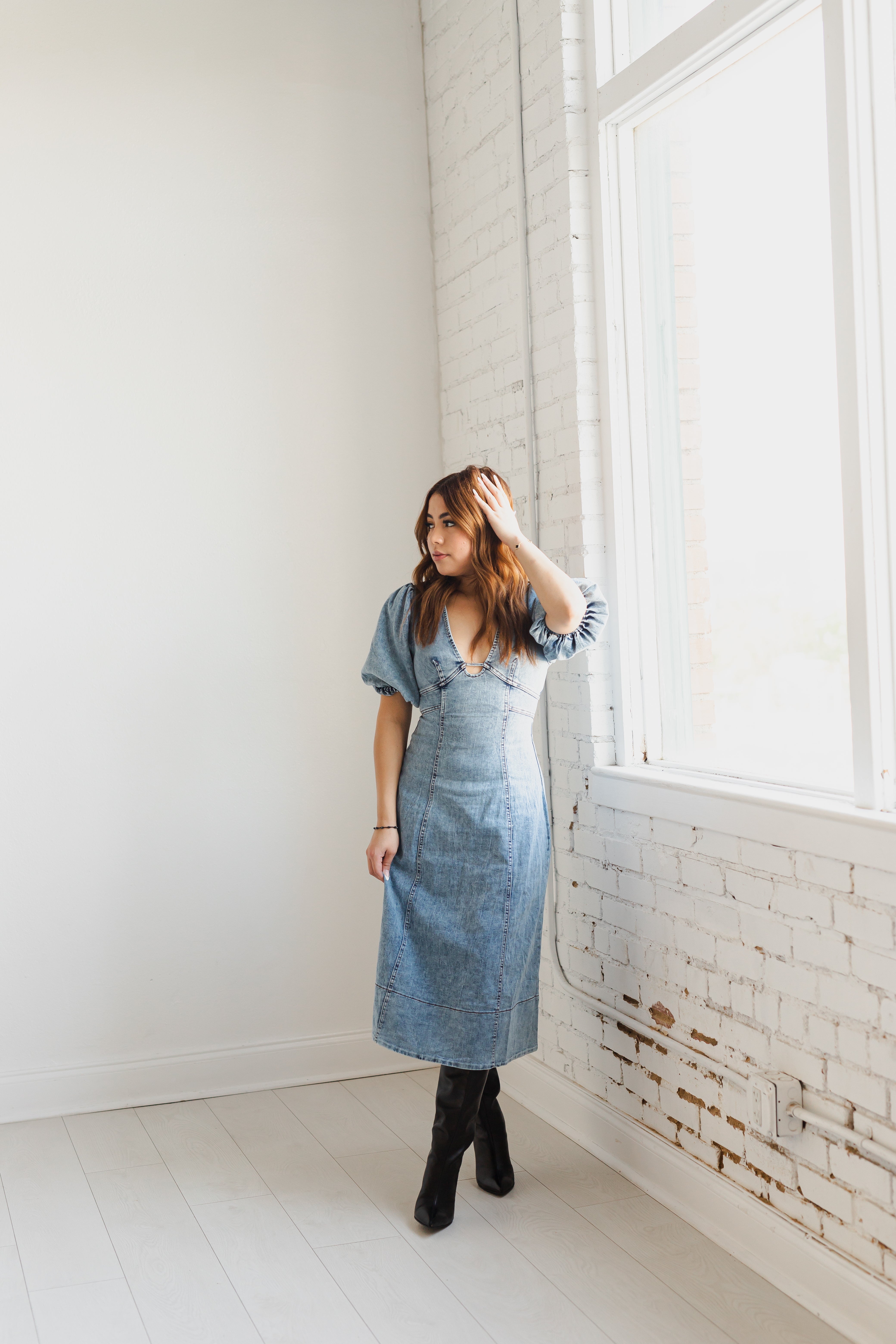 denim dress with sleeves Stella Denim Dress M