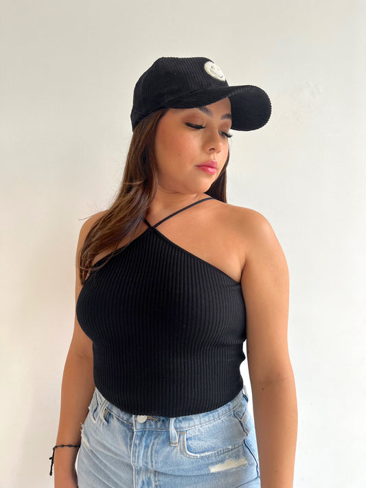 Cross-neck Ribbed Top
