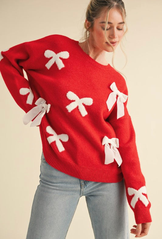 Be Merry - Velvet Bow Knit Sweater