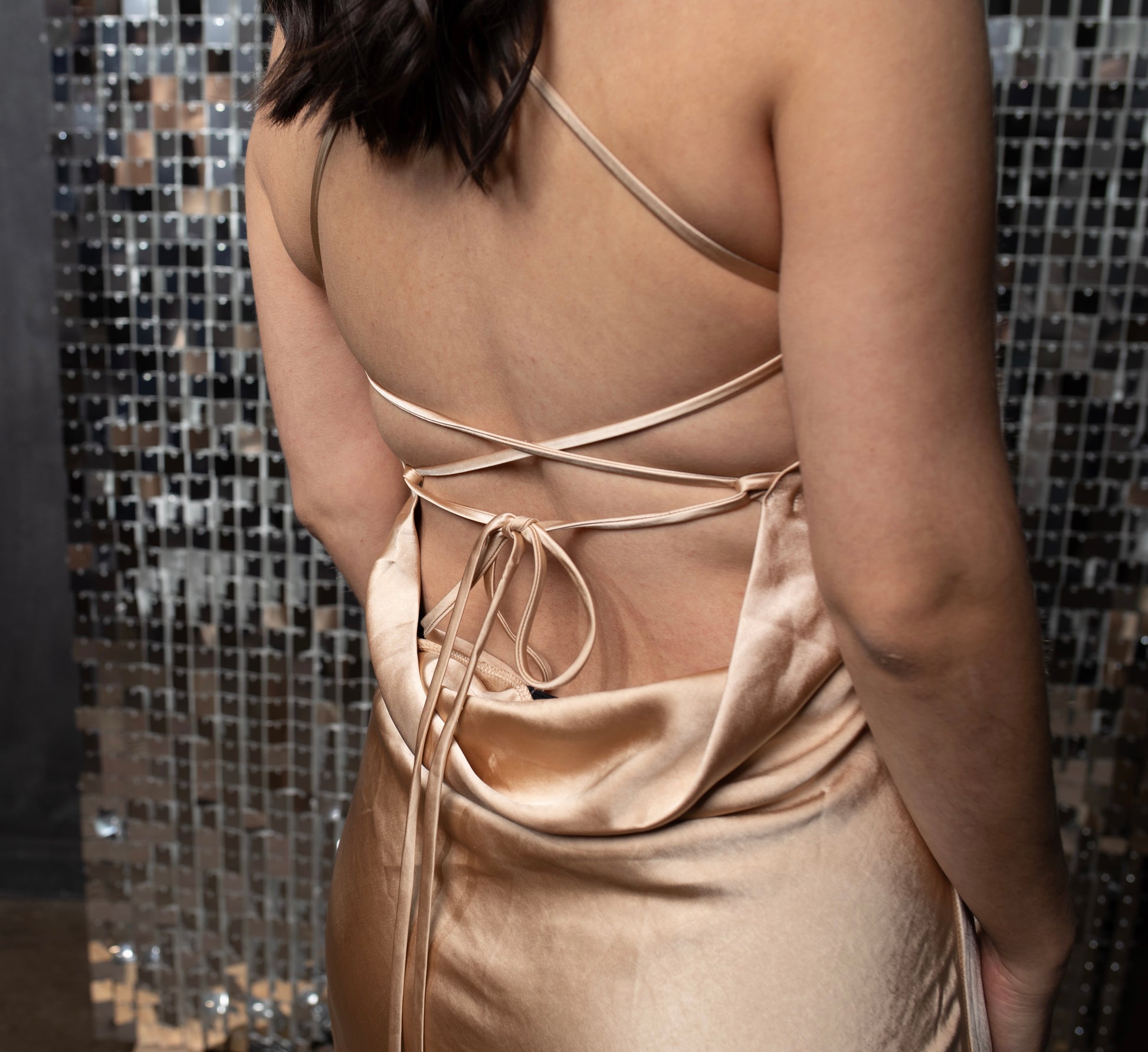 Rose Corsage - Halter Neck Satin Dress She's Golden Boutique Rose Corsage - Halter Neck Satin Dress She's Golden Boutique