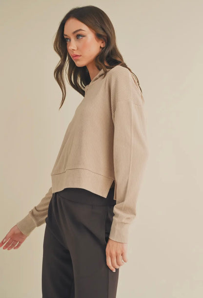 Soft Brushed Ribbed Crop Hoodie