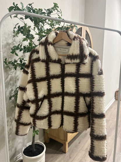 Checkered Fleece Zip Up Jacket