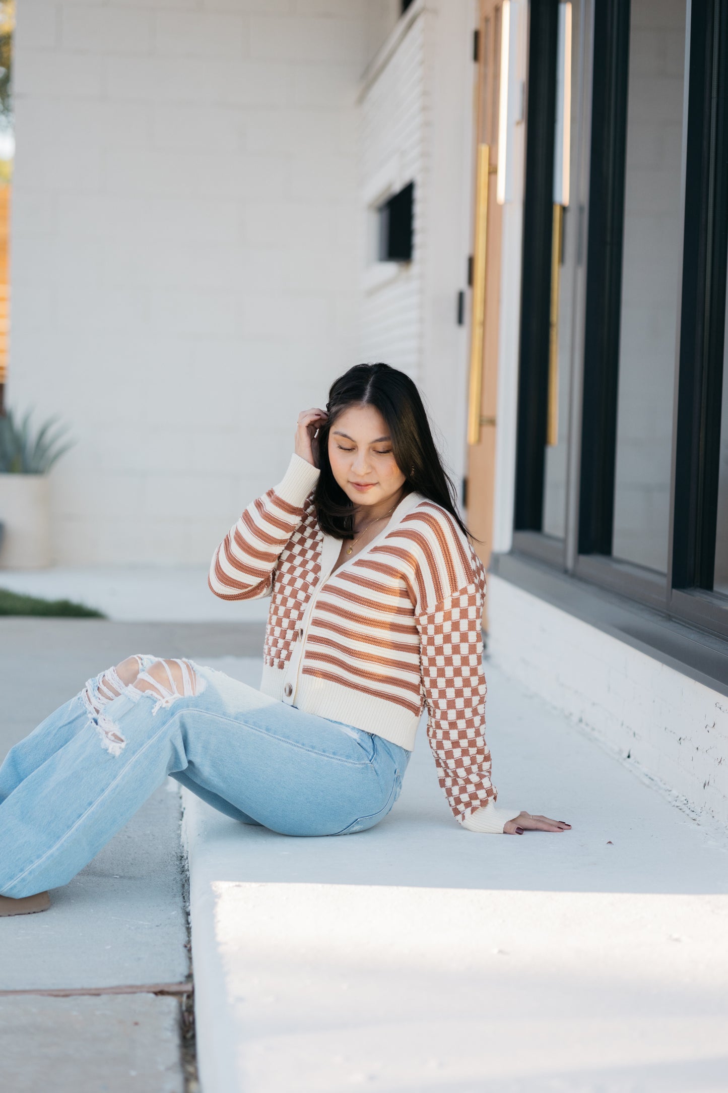 Audrie checkered + striped cardigan