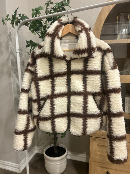 Checkered Fleece Zip Up Jacket