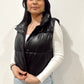 Leather Puffer Vest - Black