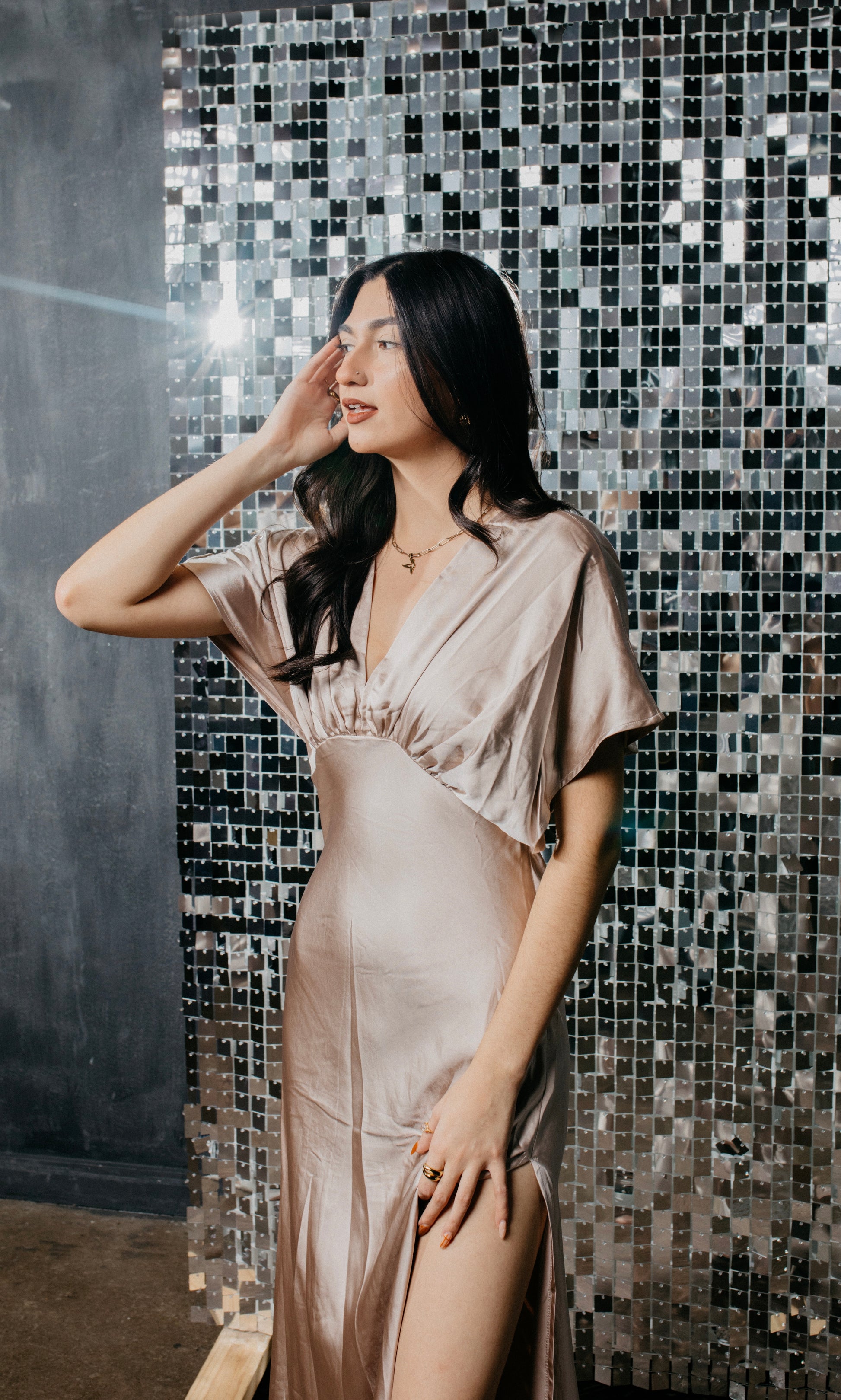 Enchanted Nights - Champagne Satin Dress She's Golden Boutique Enchanted Nights - Champagne Satin Dress She's Golden Boutique