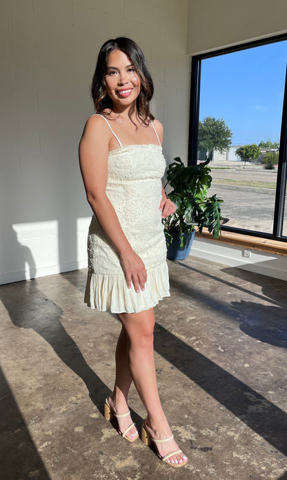 Petals & Promises - Ivory Floral Textured Mini Dress