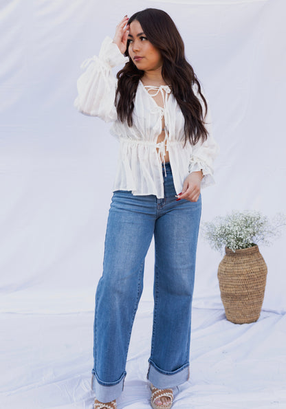 Eloise - Woven Front Tie Blouse