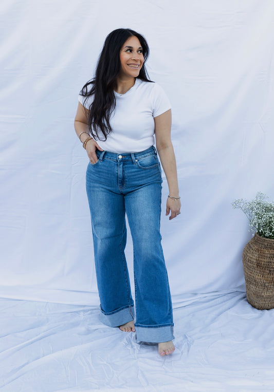 Charolette - Cuffed Palazzo Denim Jeans
