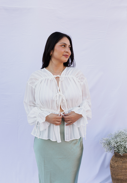 Eloise - Woven Front Tie Blouse