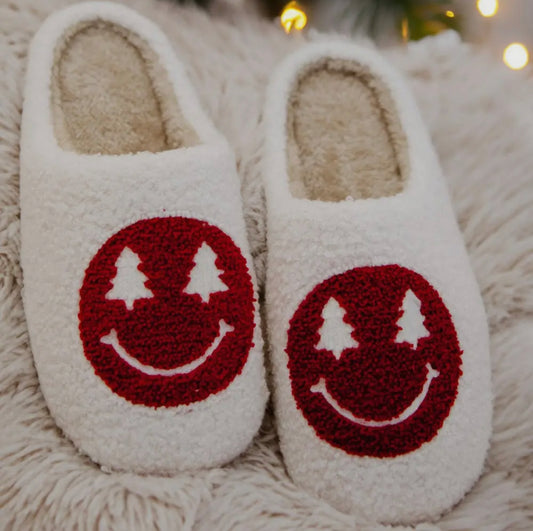 Christmas Tree Eyes Smiley Slippers