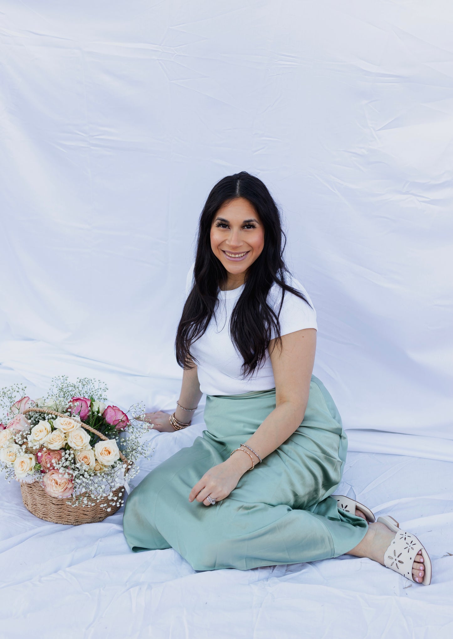Clover - Sage Satin Midi Skirt