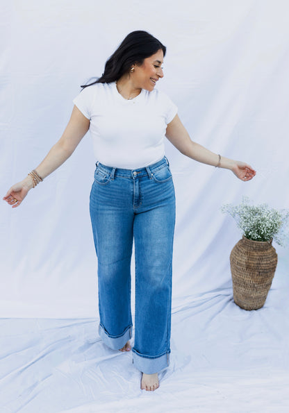 Charolette - Cuffed Palazzo Denim Jeans