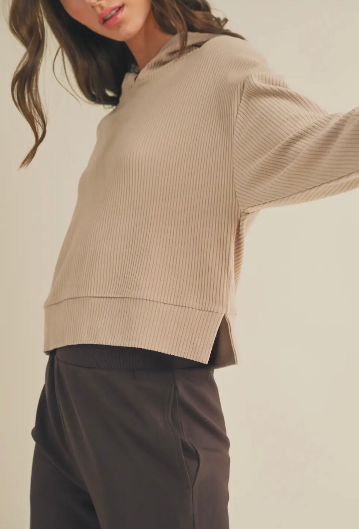 Soft Brushed Ribbed Crop Hoodie