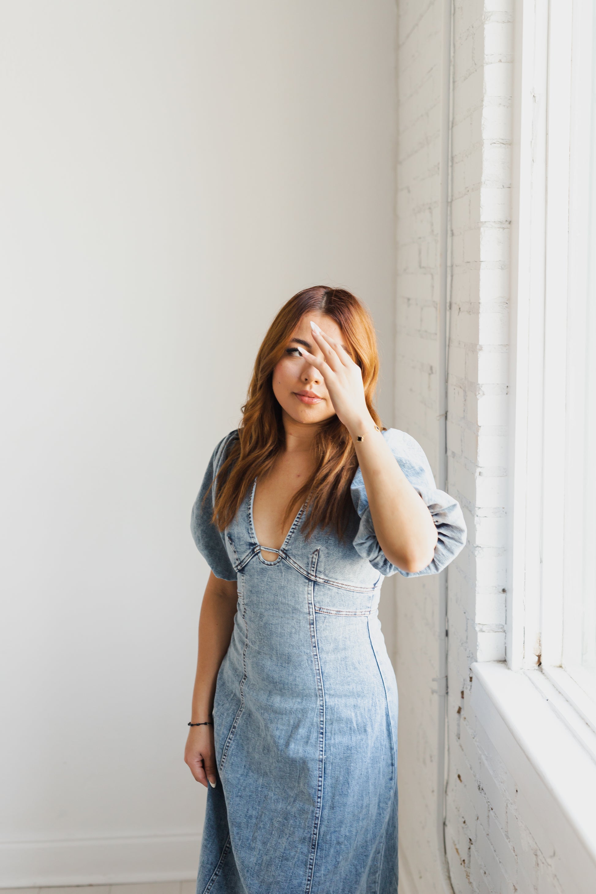 denim dress with sleeves Stella Denim Dress – She's Golden Boutique