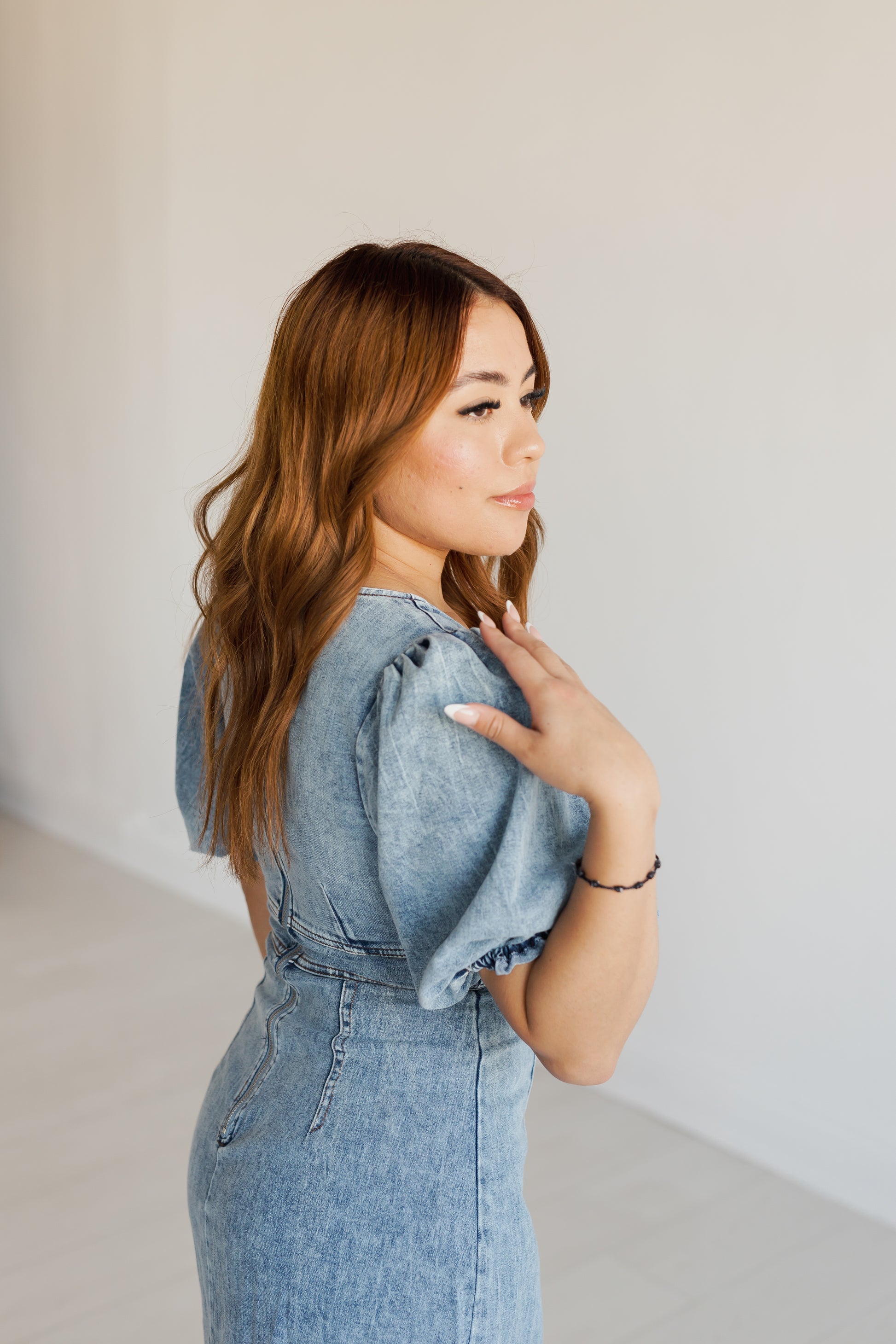 denim dress with sleeves Stella Denim Dress – She's Golden Boutique