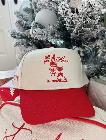 All I Want For Christmas Is Cocktails - Red Vinatge Trucker Hat