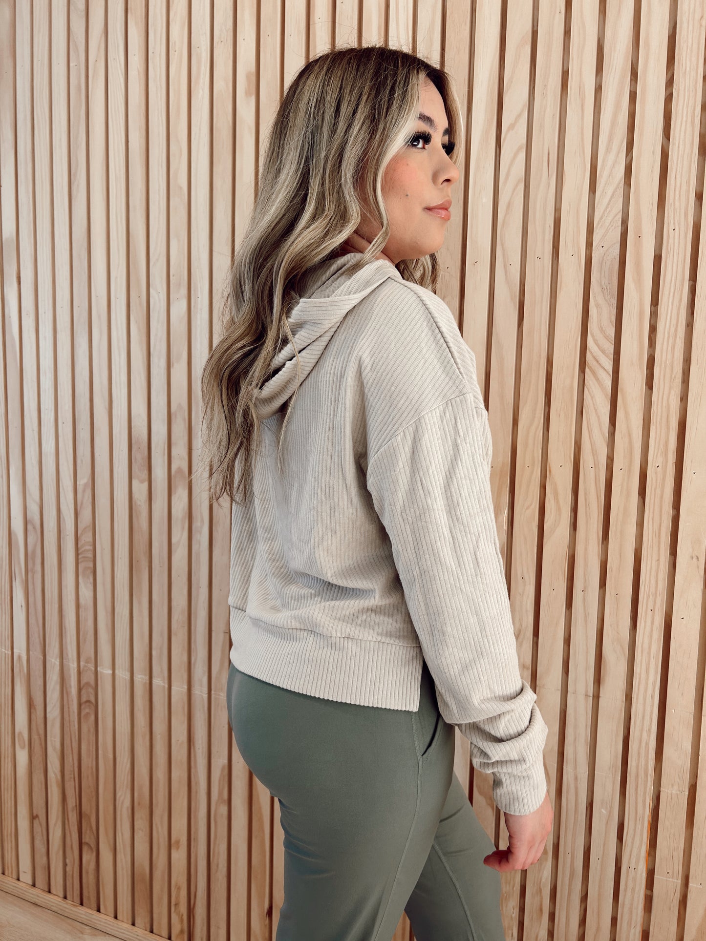 Soft Brushed Ribbed Crop Hoodie