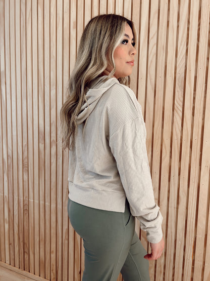 Soft Brushed Ribbed Crop Hoodie