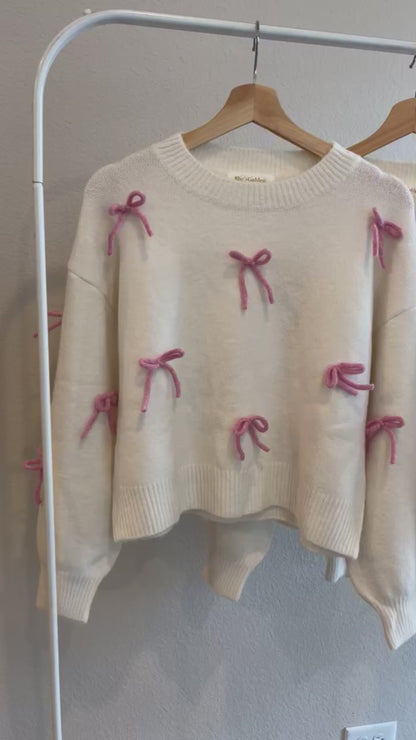 Coquette Lover - Pink Bow Detailed Sweater